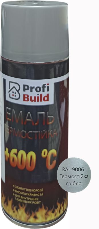 Спрей-фарба RAL9006 срібло термостійка 400мл. Profi Build