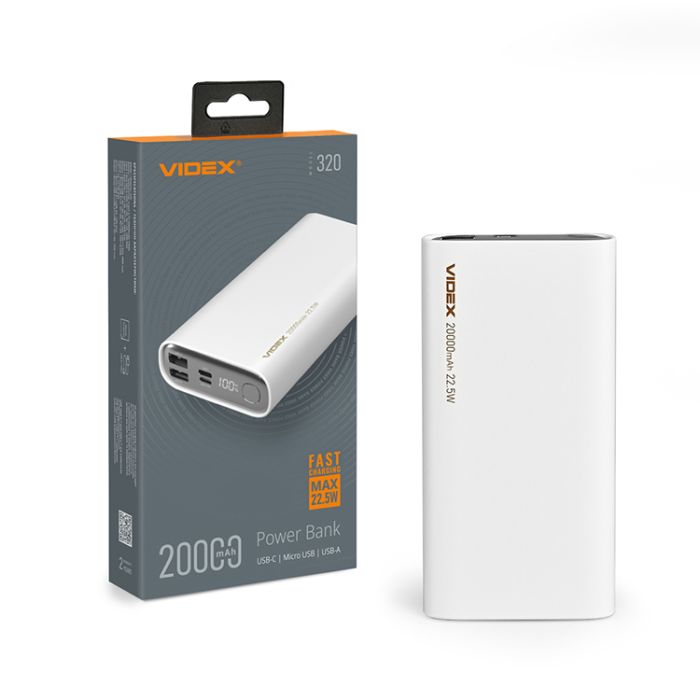 Повербанк VIDEX 20000mAh VPB-320-W 22.5W білий(28296)